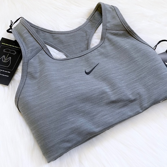 Nike Women’s Dri-Fit Swoosh Grey Sports Bra - Picture 2 of 8